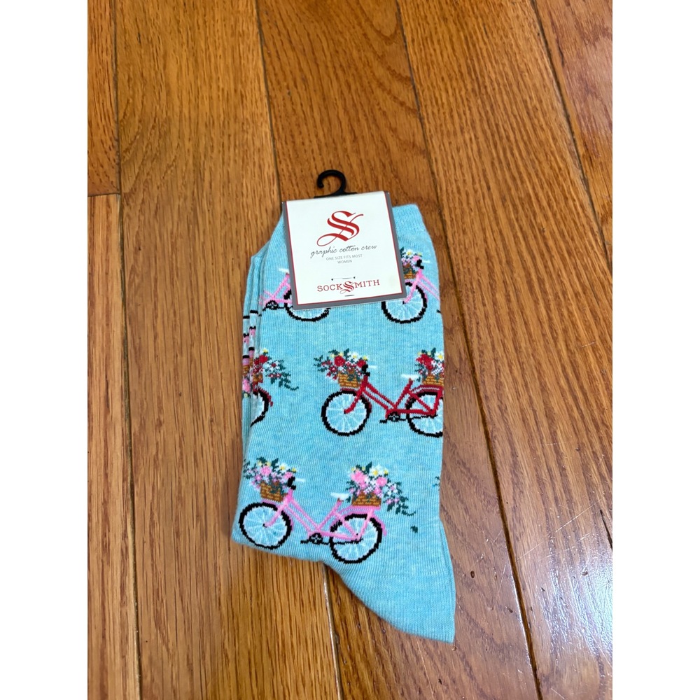 Socksmith Floral Cruiser Blue Heather Graphic Cotton Crew Socks WNC3508-BHT NEW